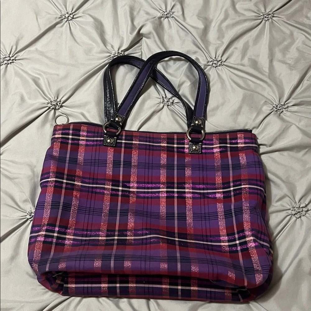 Coach Poppy classic tan and purple tartan large tote (lot of 2, not separating) - Picture 4 of 16